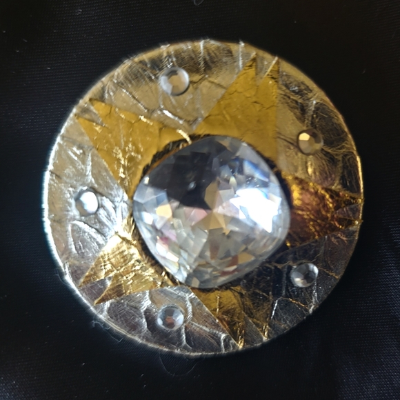 Beautiful Evening Rhinestone Clip Earrings Silver Leather Gold 🌟 Star🌟 - Picture 2 of 3